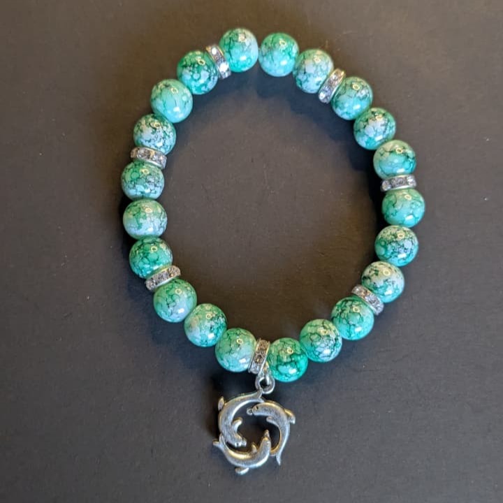 Emerald Ocean Dolphin Beaded Bracelet